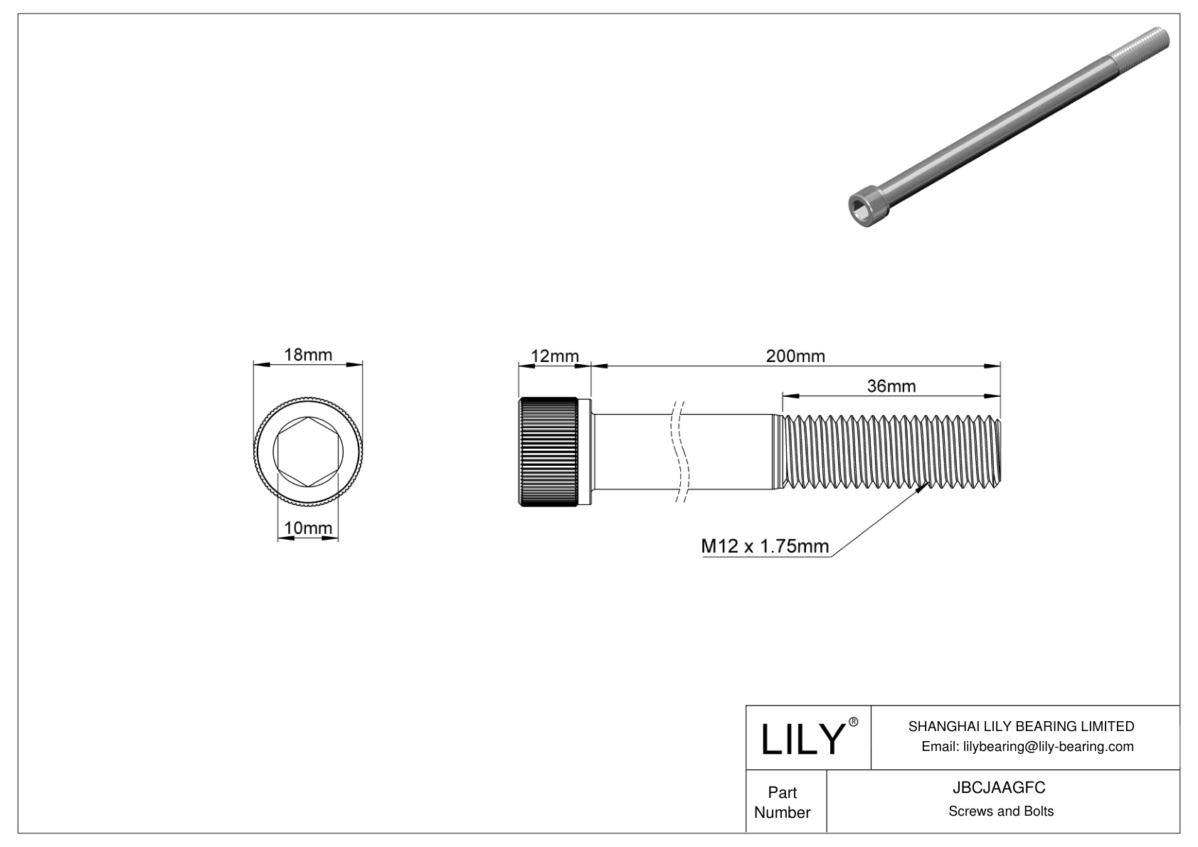 JBCJAAGFC Alloy Steel Socket Head Screws cad drawing