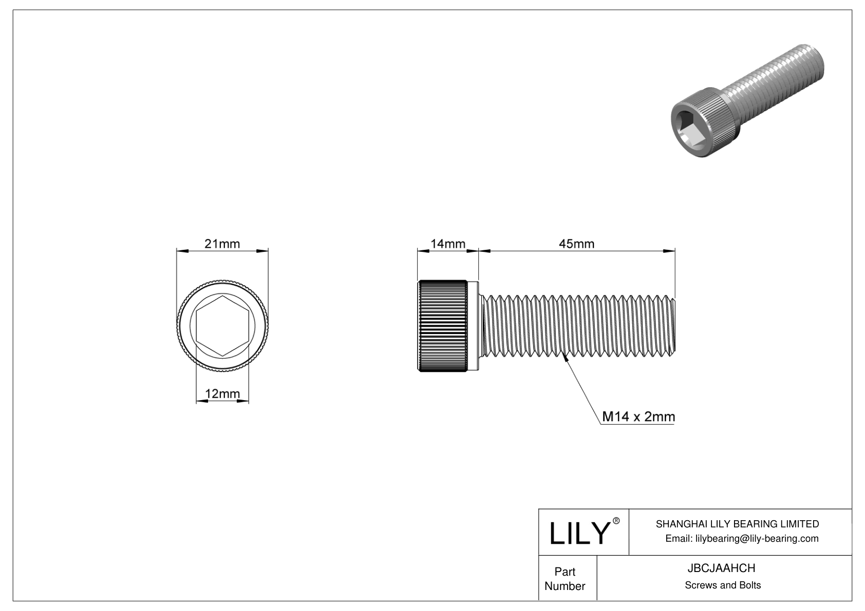 JBCJAAHCH Alloy Steel Socket Head Screws cad drawing