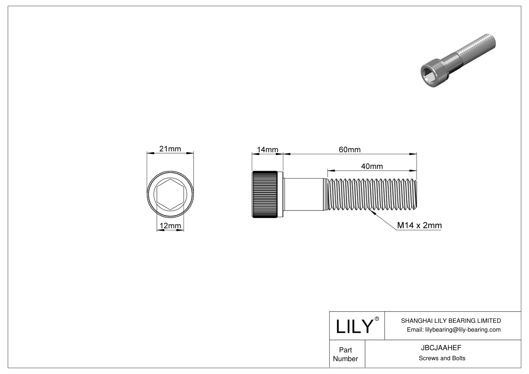 JBCJAAHEF Alloy Steel Socket Head Screws cad drawing