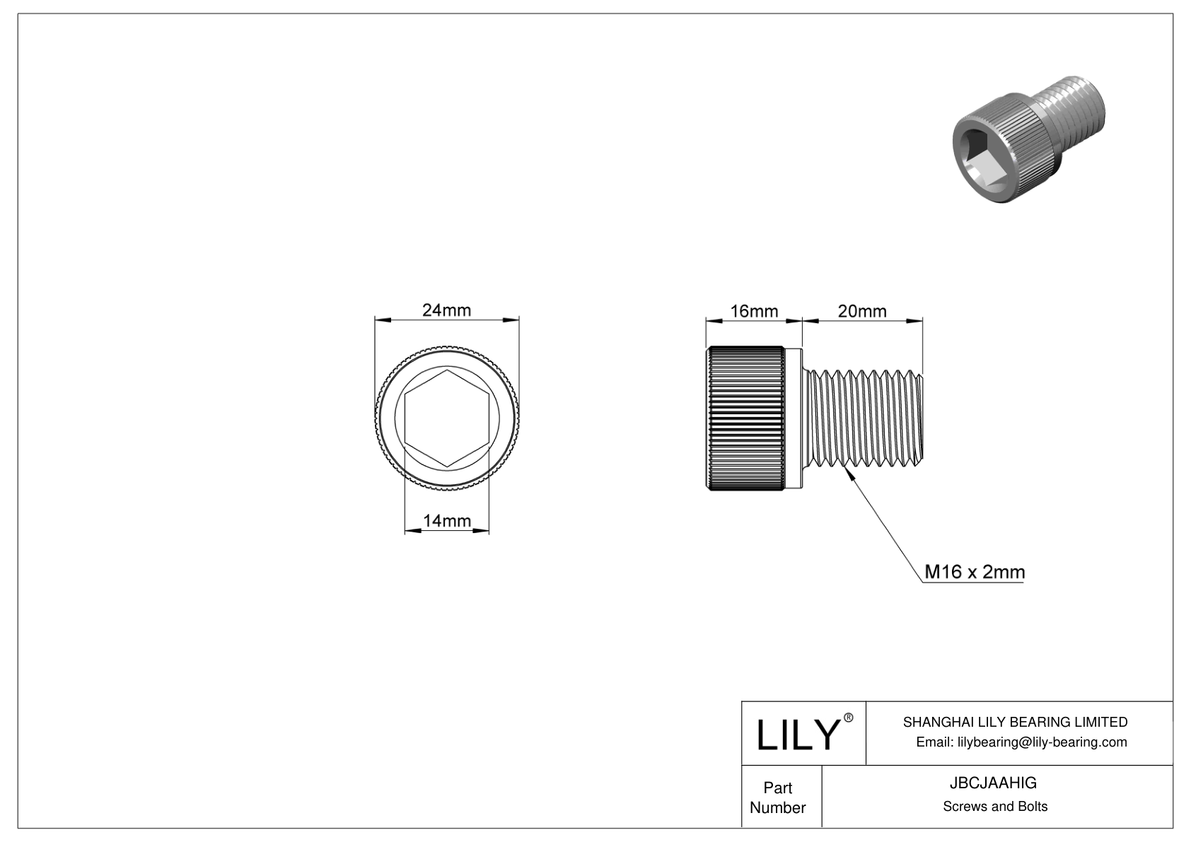 JBCJAAHIG Alloy Steel Socket Head Screws cad drawing