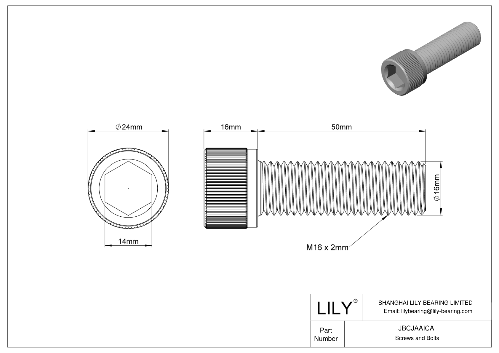 JBCJAAICA Tornillos de cabeza cilíndrica de acero aleado cad drawing