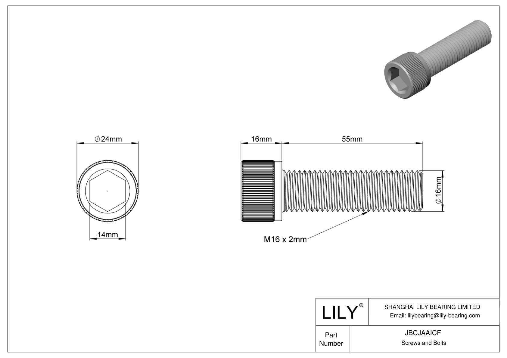 JBCJAAICF Alloy Steel Socket Head Screws cad drawing