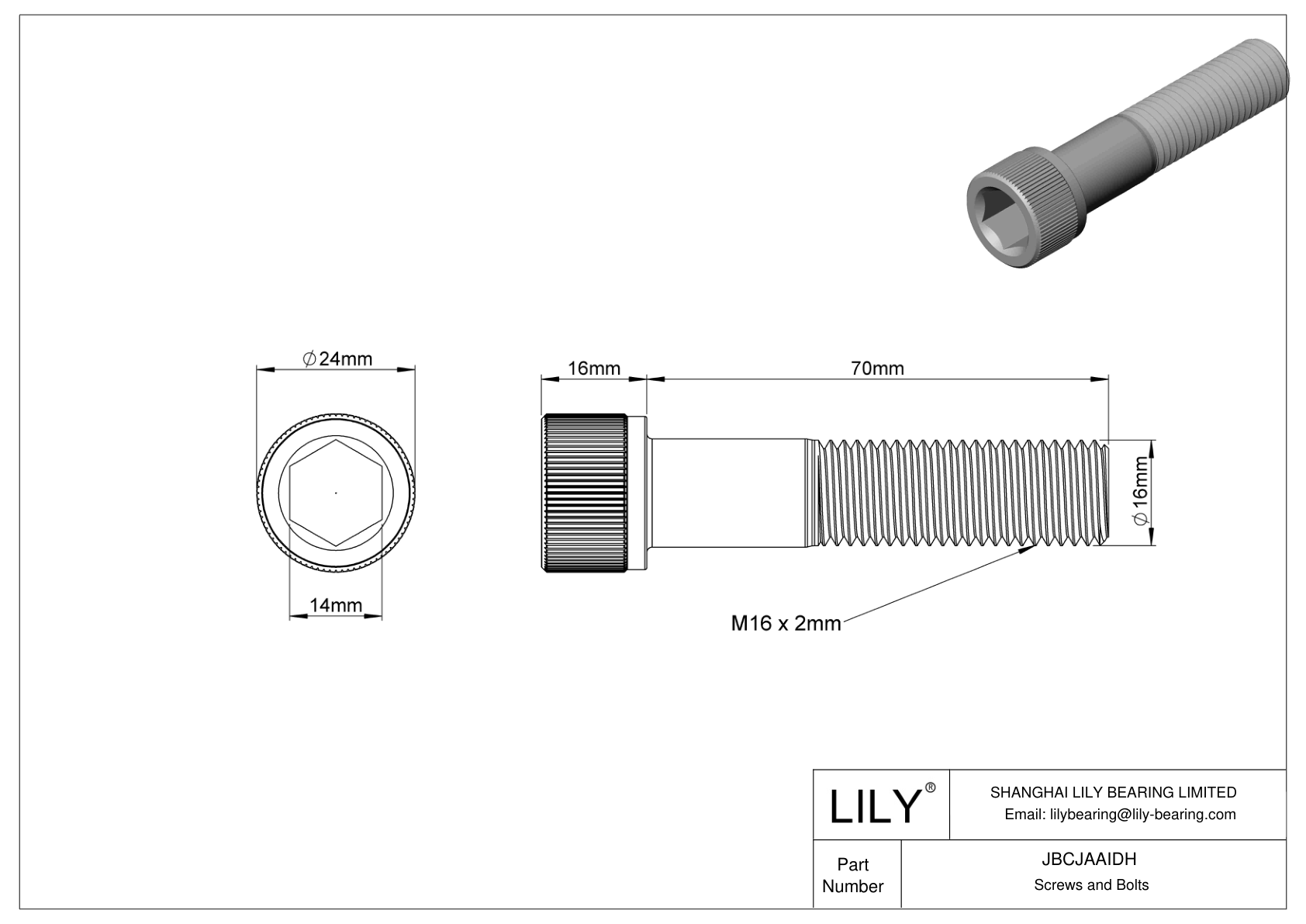 JBCJAAIDH Alloy Steel Socket Head Screws cad drawing