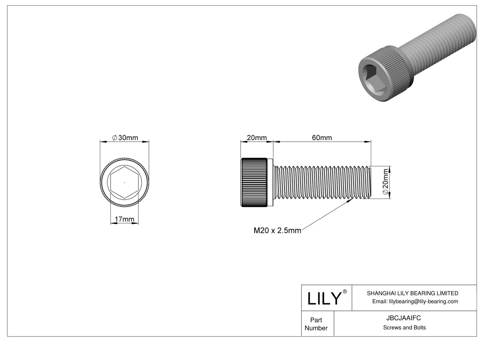 JBCJAAIFC Alloy Steel Socket Head Screws cad drawing