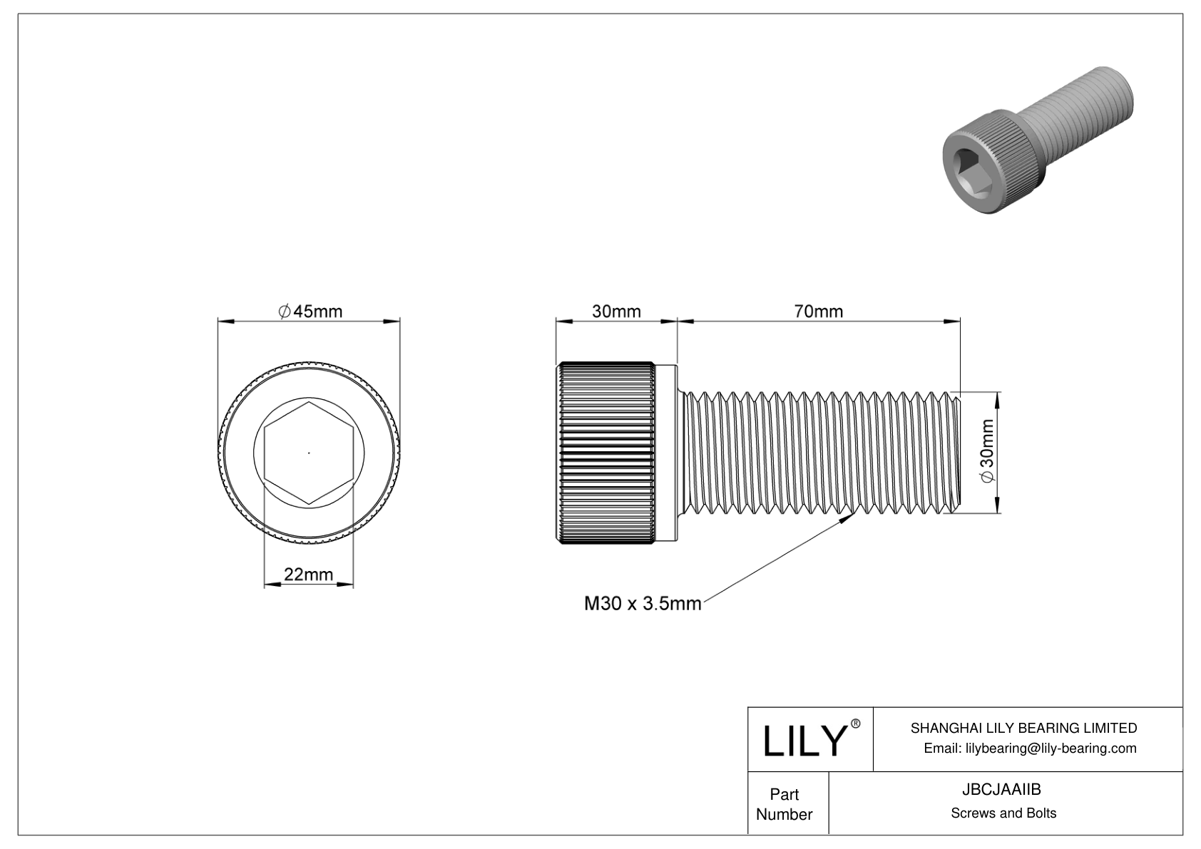 JBCJAAIIB Alloy Steel Socket Head Screws cad drawing