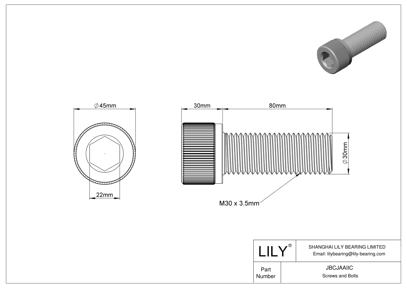 JBCJAAIIC Alloy Steel Socket Head Screws cad drawing