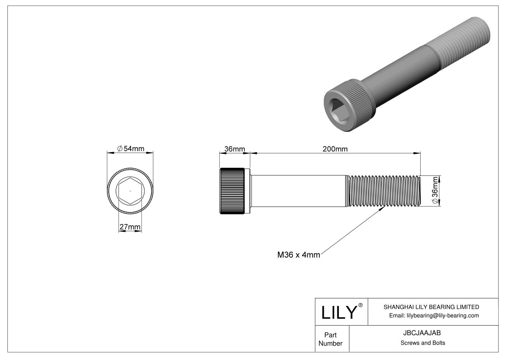 JBCJAAJAB Tornillos de cabeza cilíndrica de acero aleado cad drawing