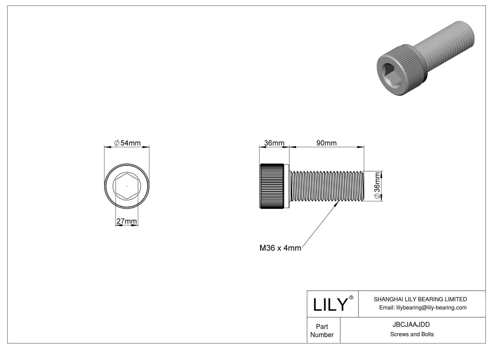 JBCJAAJDD Alloy Steel Socket Head Screws cad drawing