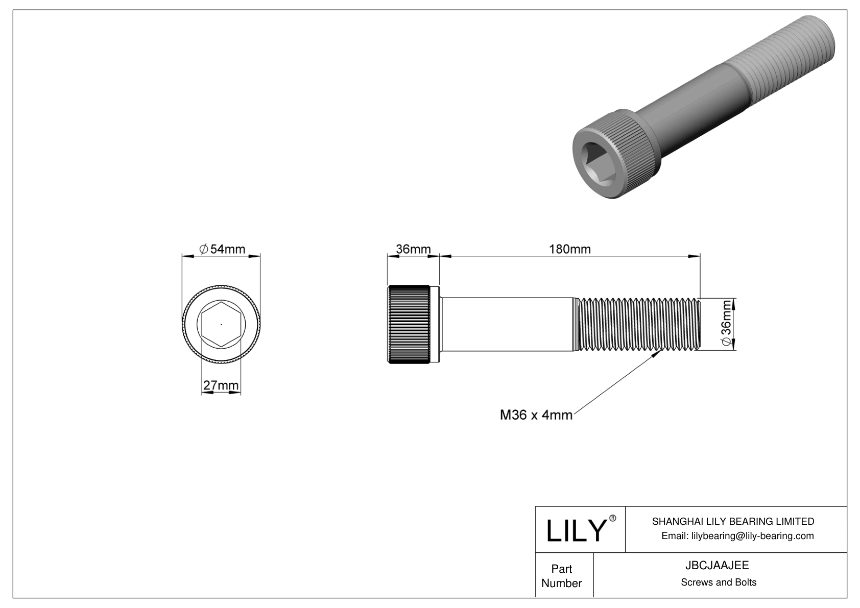 JBCJAAJEE Alloy Steel Socket Head Screws cad drawing