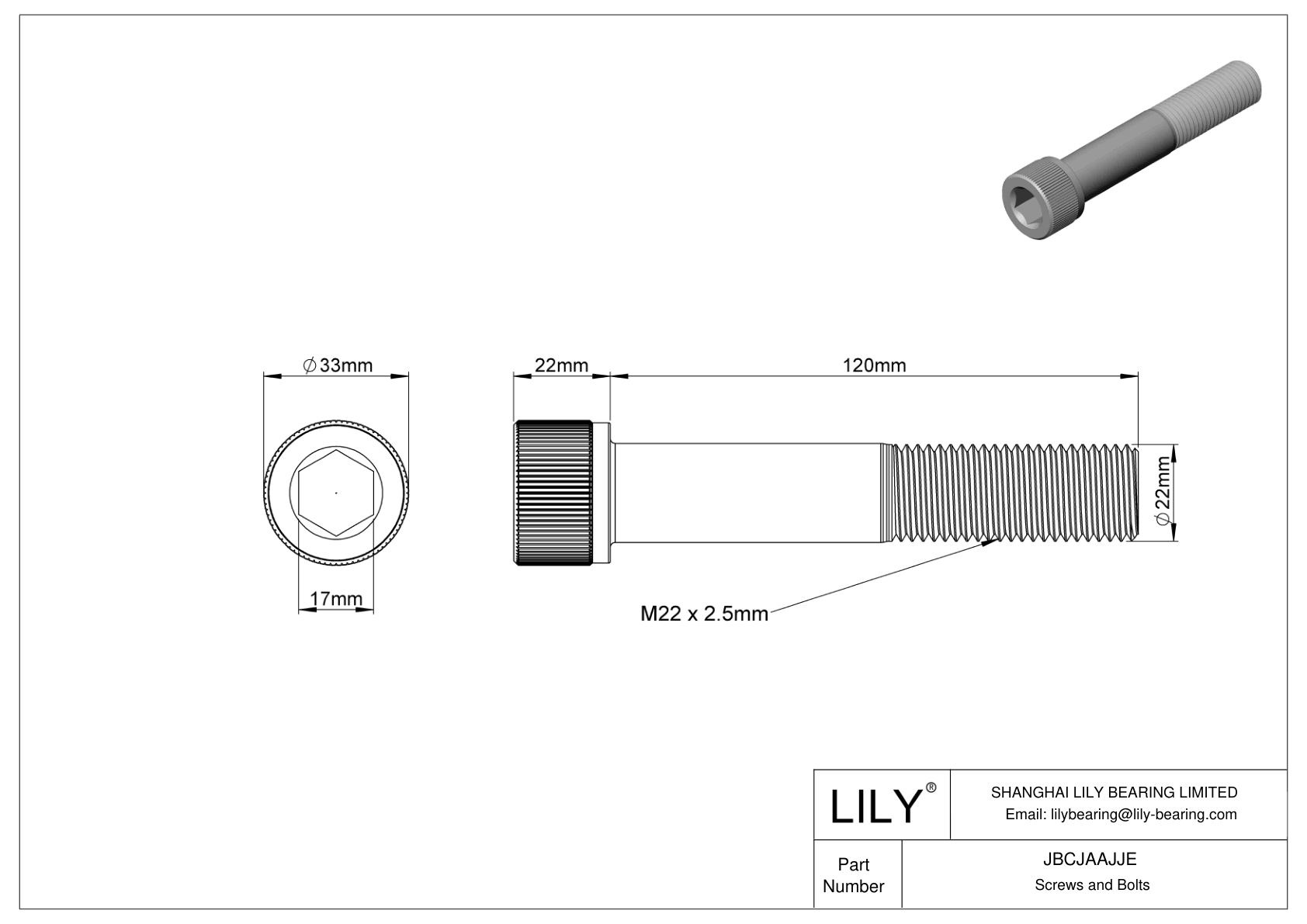 JBCJAAJJE Alloy Steel Socket Head Screws cad drawing