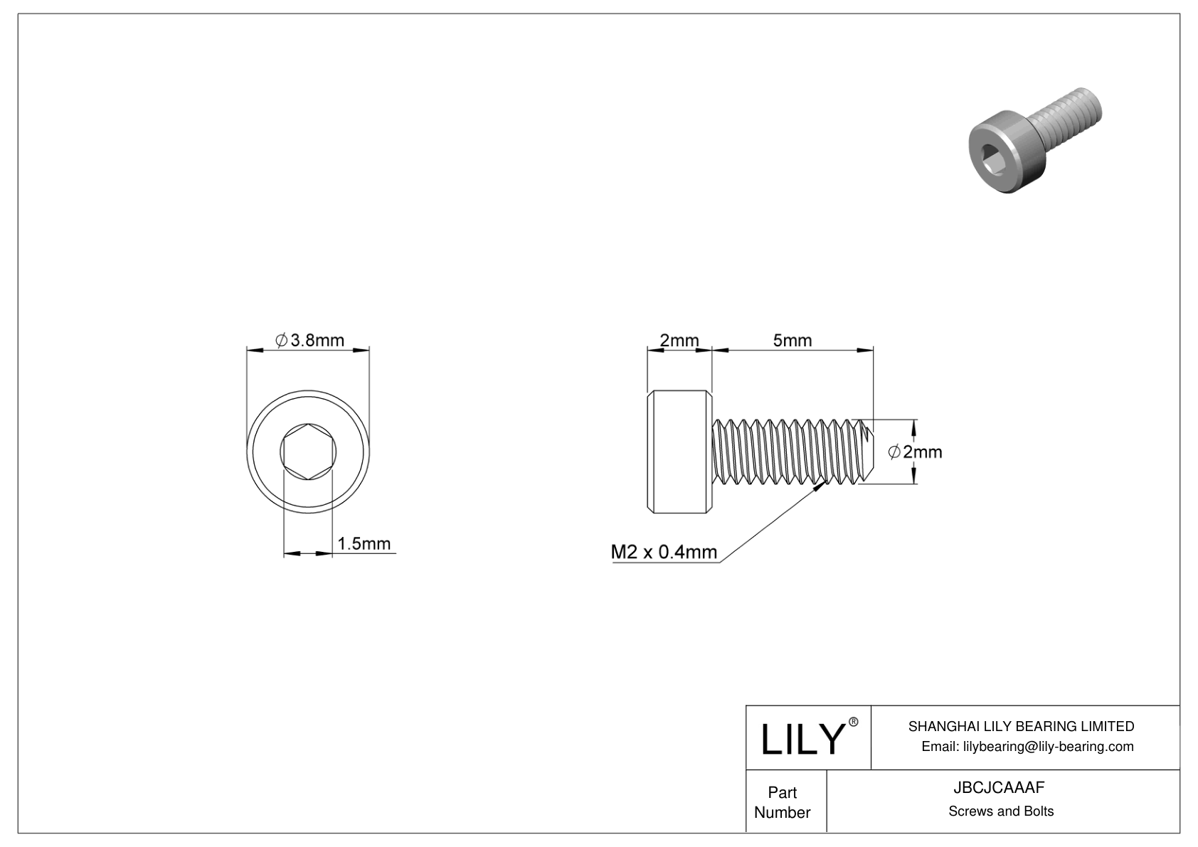 JBCJCAAAF 18-8 Stainless Steel Socket Head Screws cad drawing