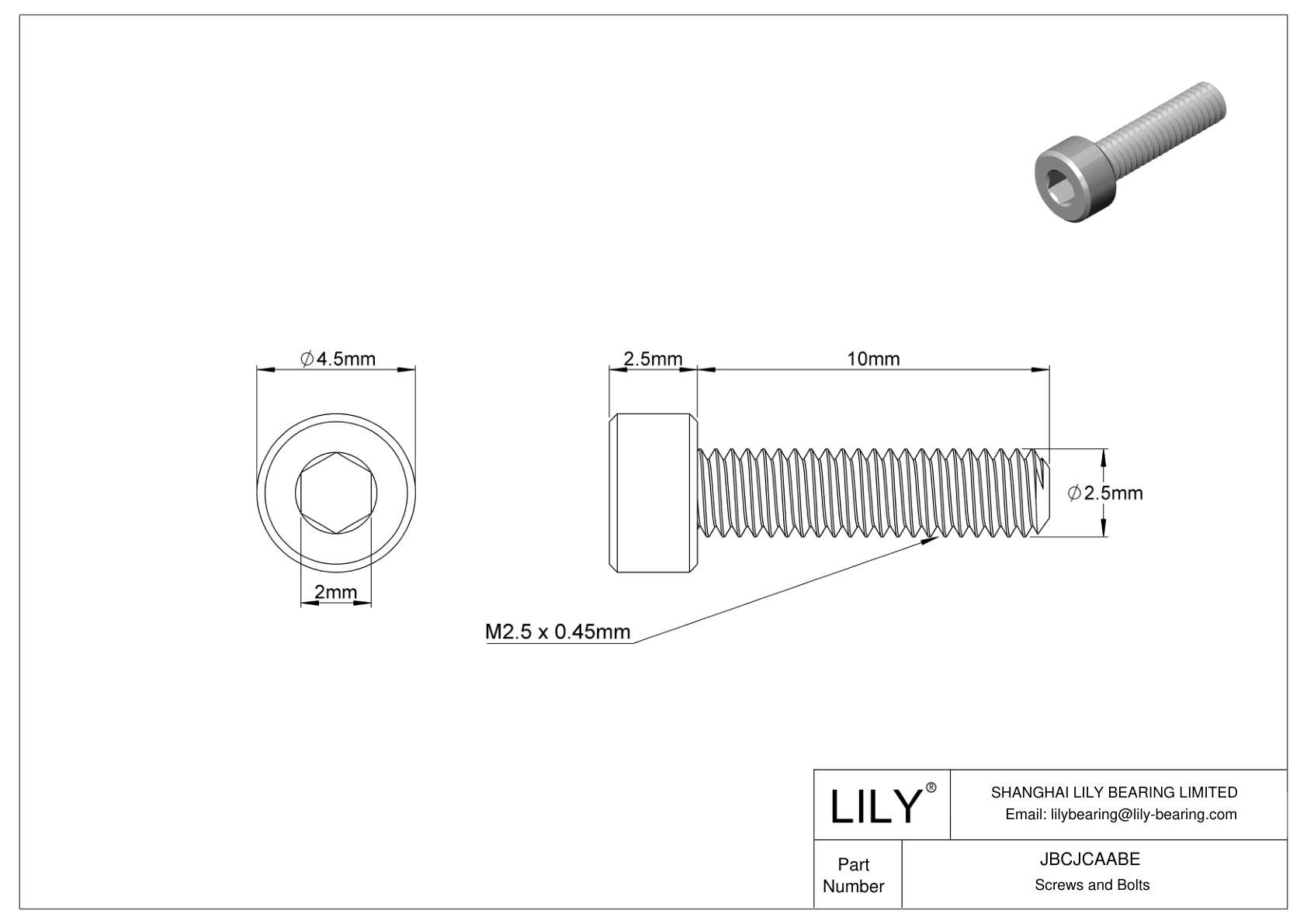 JBCJCAABE 18-8 Stainless Steel Socket Head Screws cad drawing