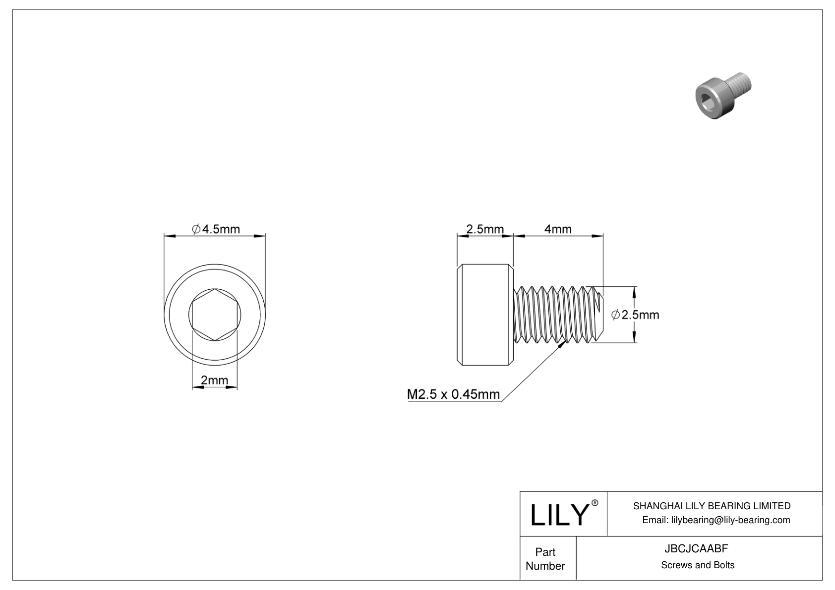 JBCJCAABF 18-8 Stainless Steel Socket Head Screws cad drawing