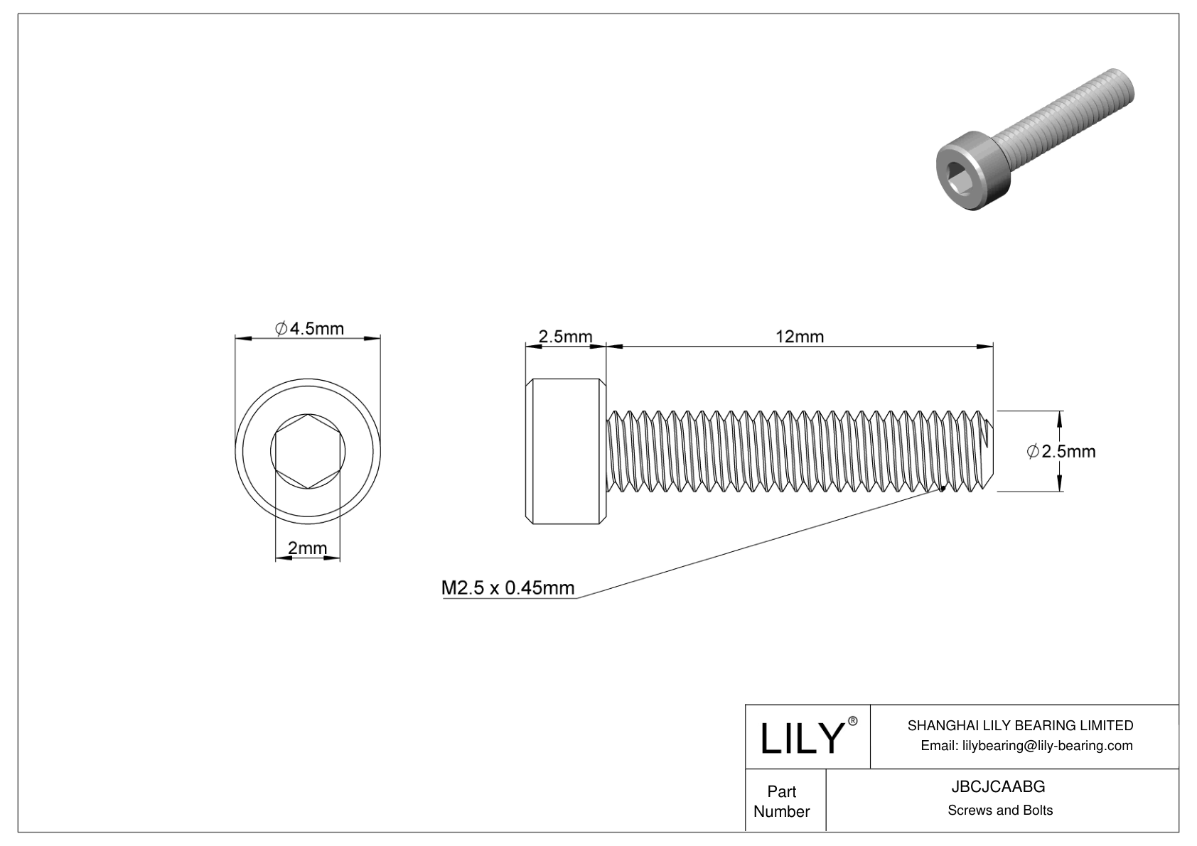 JBCJCAABG 18-8 Stainless Steel Socket Head Screws cad drawing