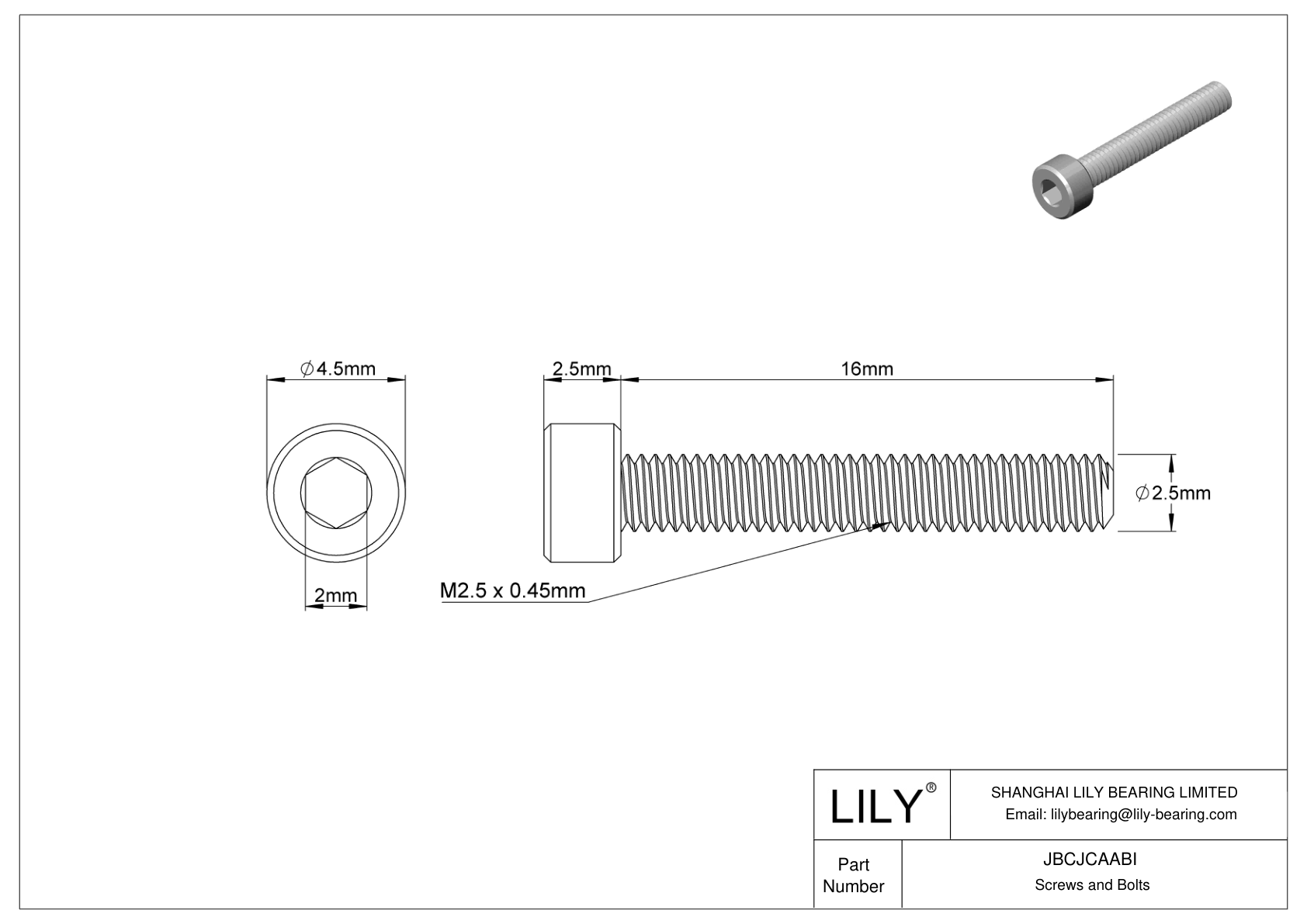 JBCJCAABI 18-8 Stainless Steel Socket Head Screws cad drawing