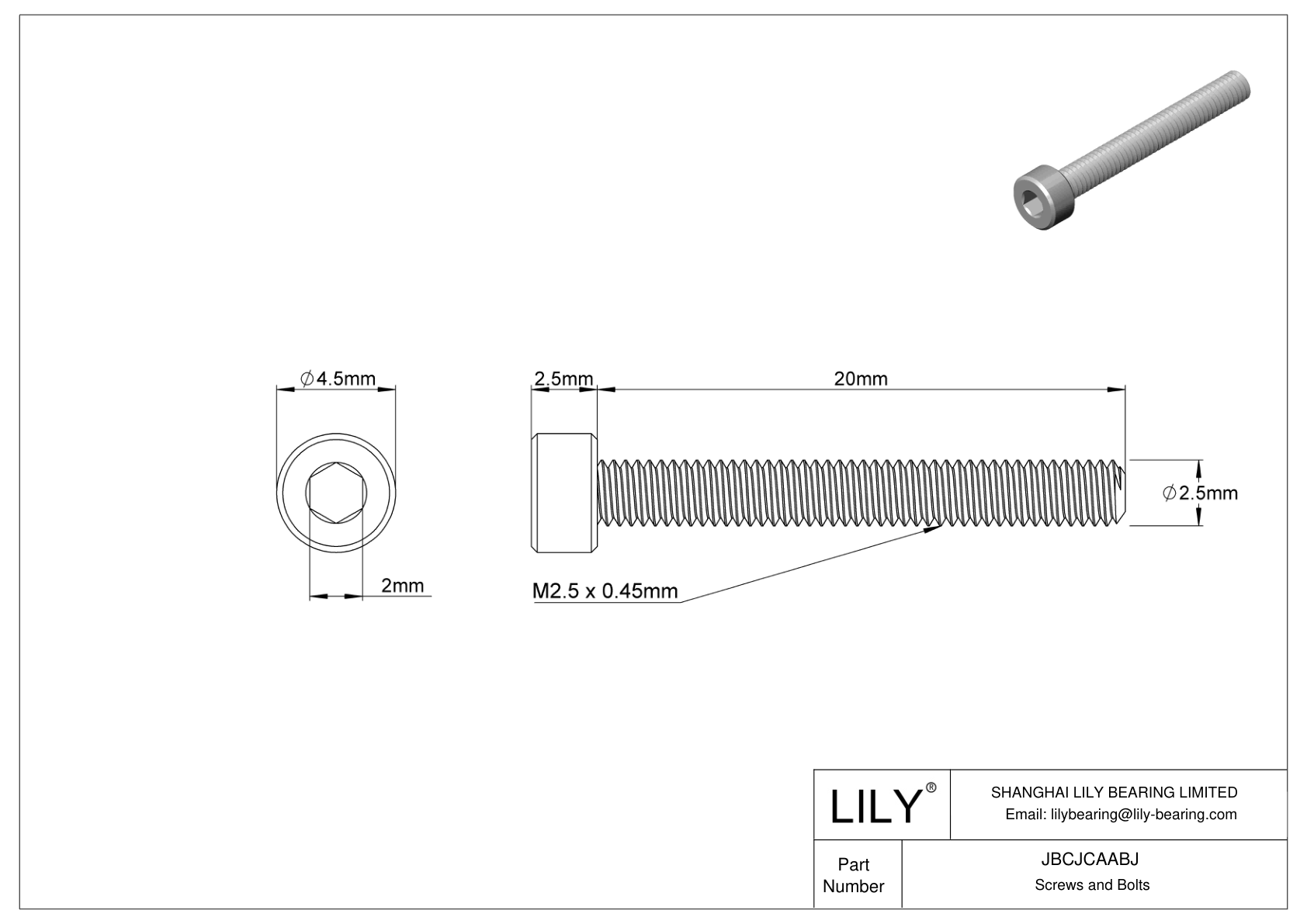 JBCJCAABJ Tornillos de cabeza cilíndrica de acero inoxidable 18-8 cad drawing