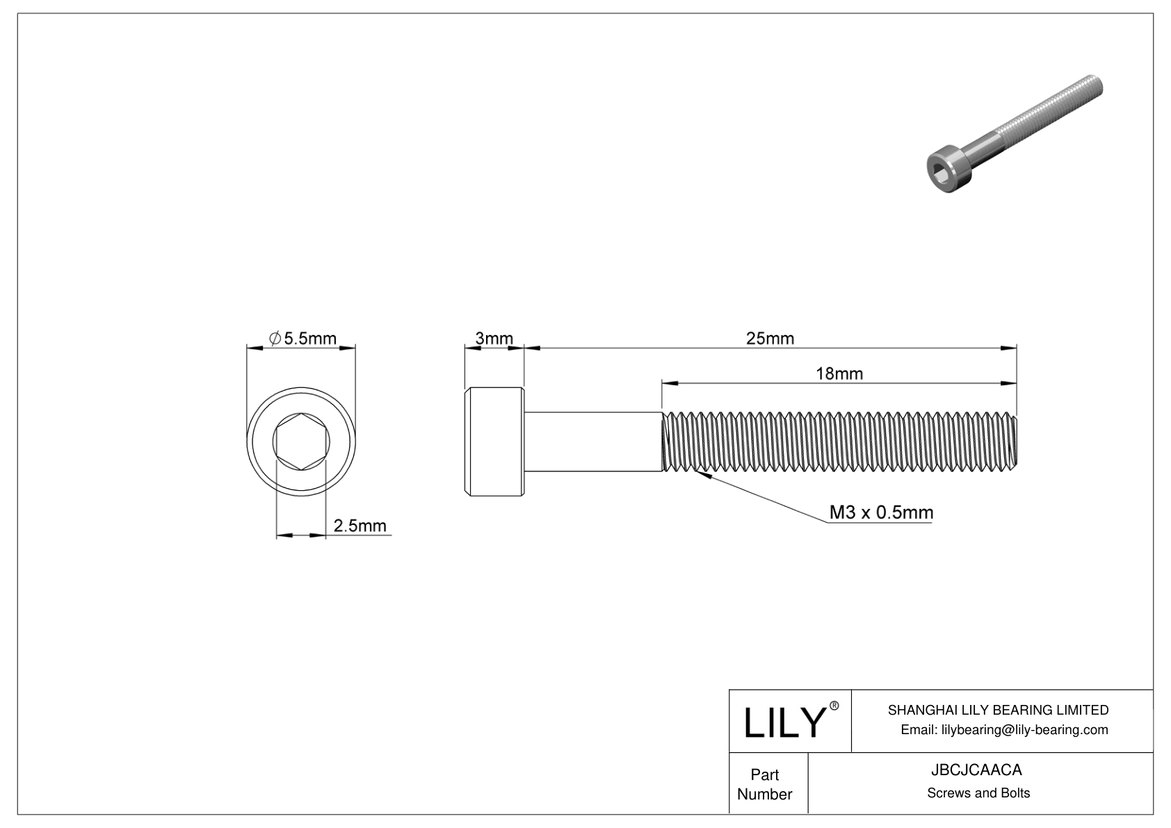 JBCJCAACA 18-8 Stainless Steel Socket Head Screws cad drawing