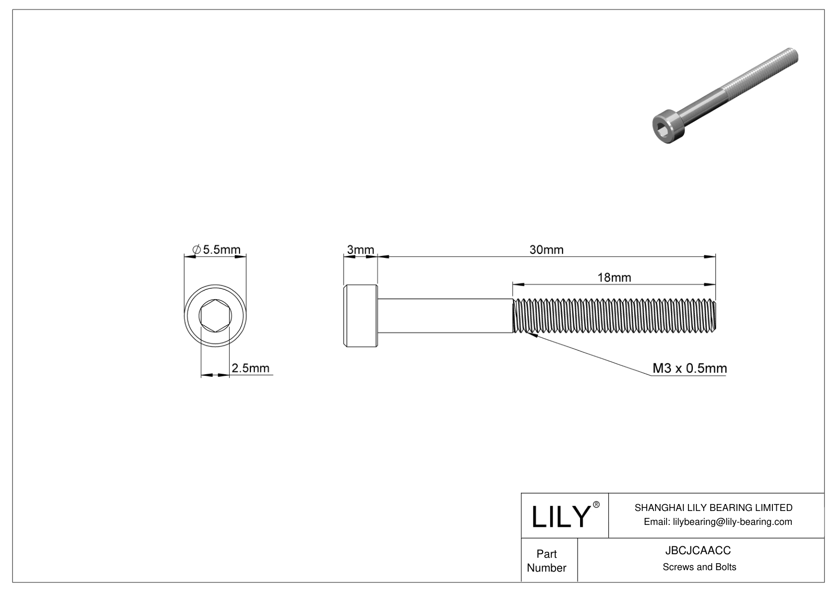 JBCJCAACC 18-8 Stainless Steel Socket Head Screws cad drawing