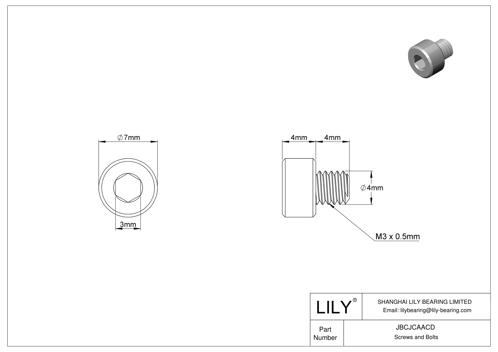 JBCJCAACD Tornillos de cabeza cilíndrica de acero inoxidable 18-8 cad drawing