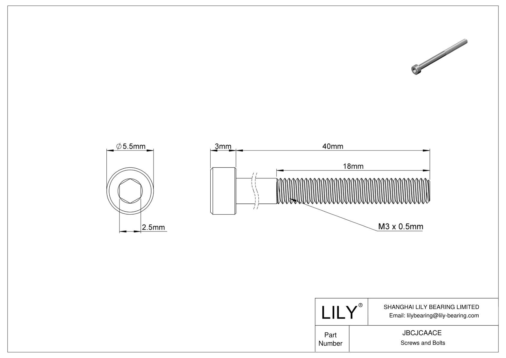 JBCJCAACE 18-8 Stainless Steel Socket Head Screws cad drawing