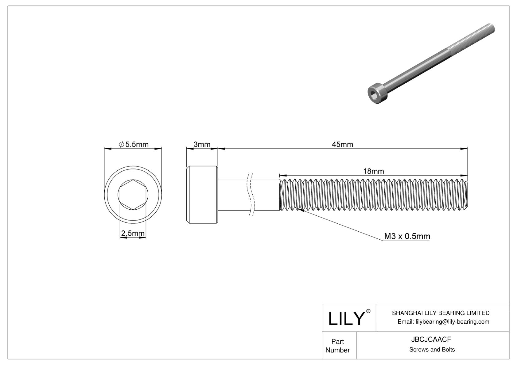 JBCJCAACF Tornillos de cabeza cilíndrica de acero inoxidable 18-8 cad drawing