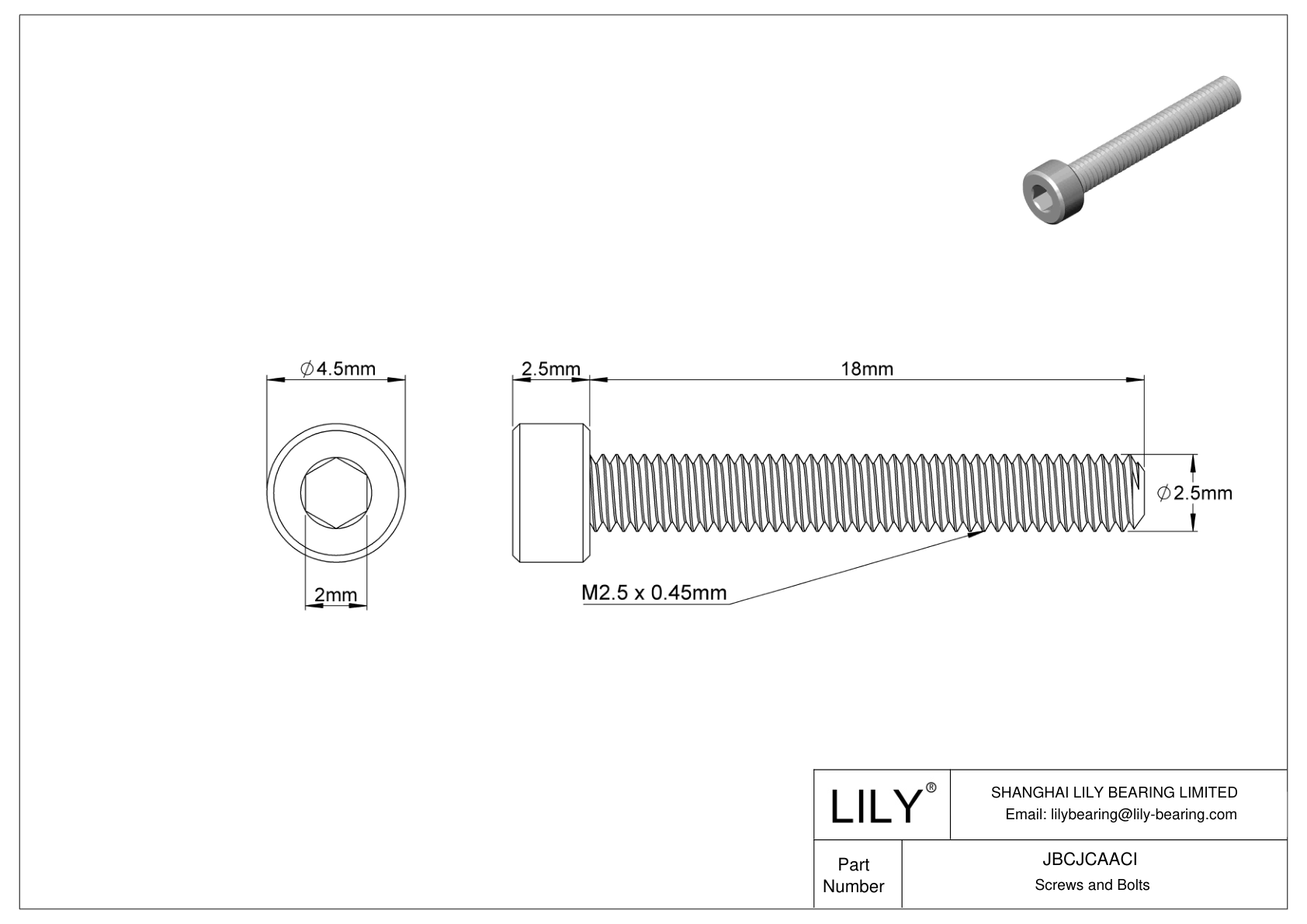 JBCJCAACI 18-8 Stainless Steel Socket Head Screws cad drawing