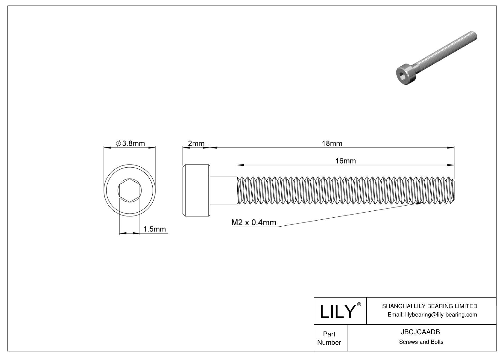 JBCJCAADB 18-8 Stainless Steel Socket Head Screws cad drawing