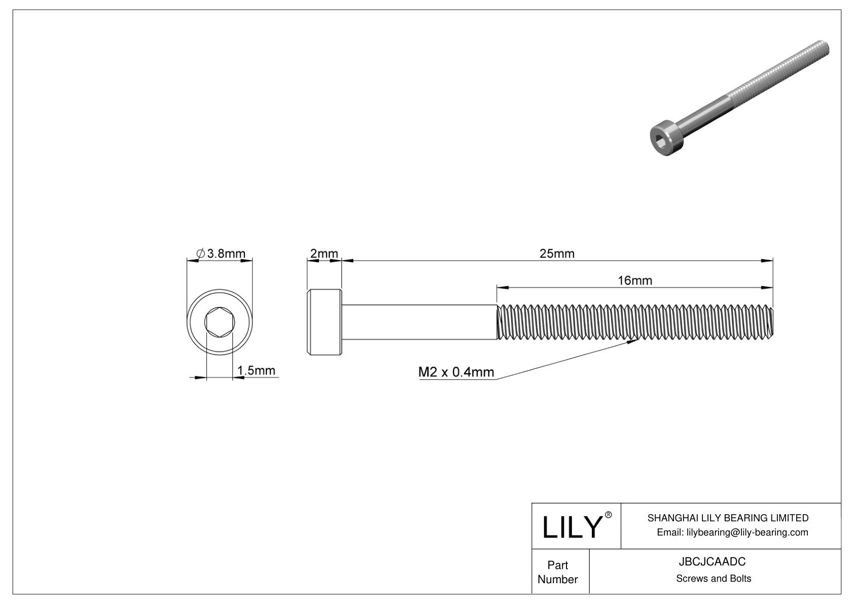 JBCJCAADC 18-8 Stainless Steel Socket Head Screws cad drawing