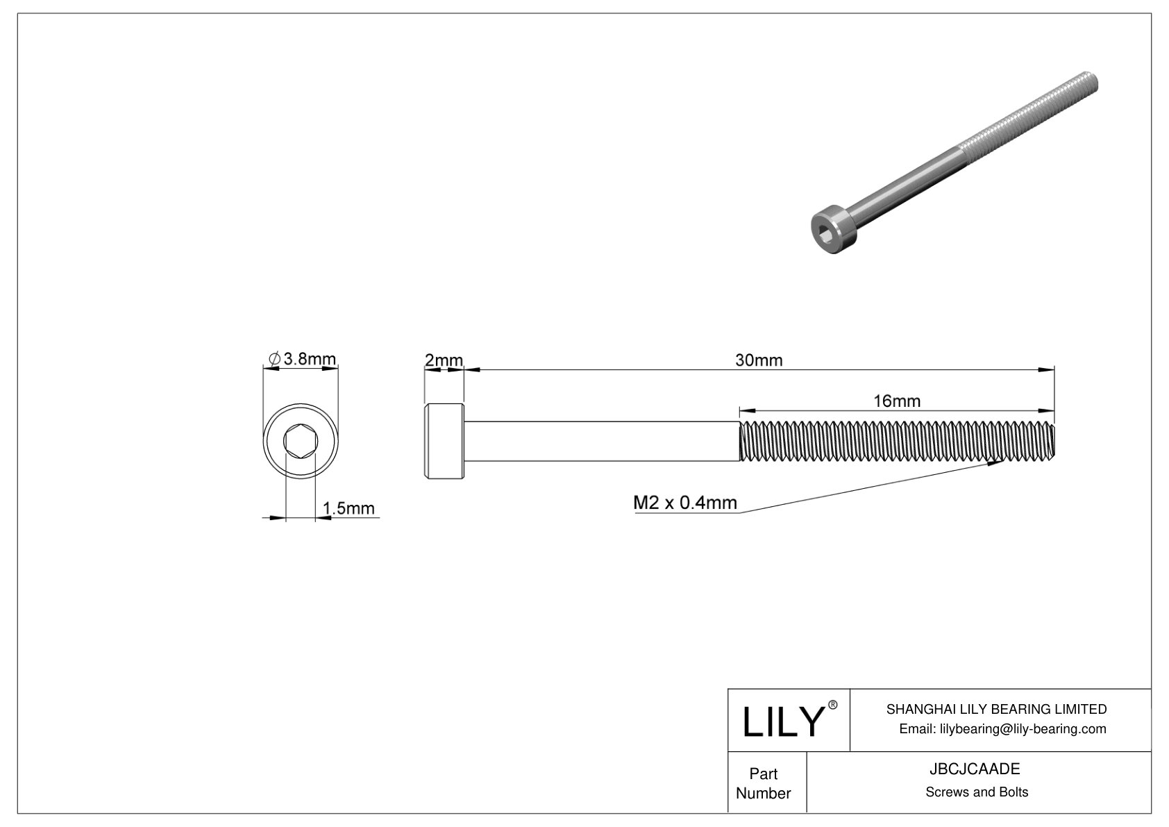 JBCJCAADE Tornillos de cabeza cilíndrica de acero inoxidable 18-8 cad drawing