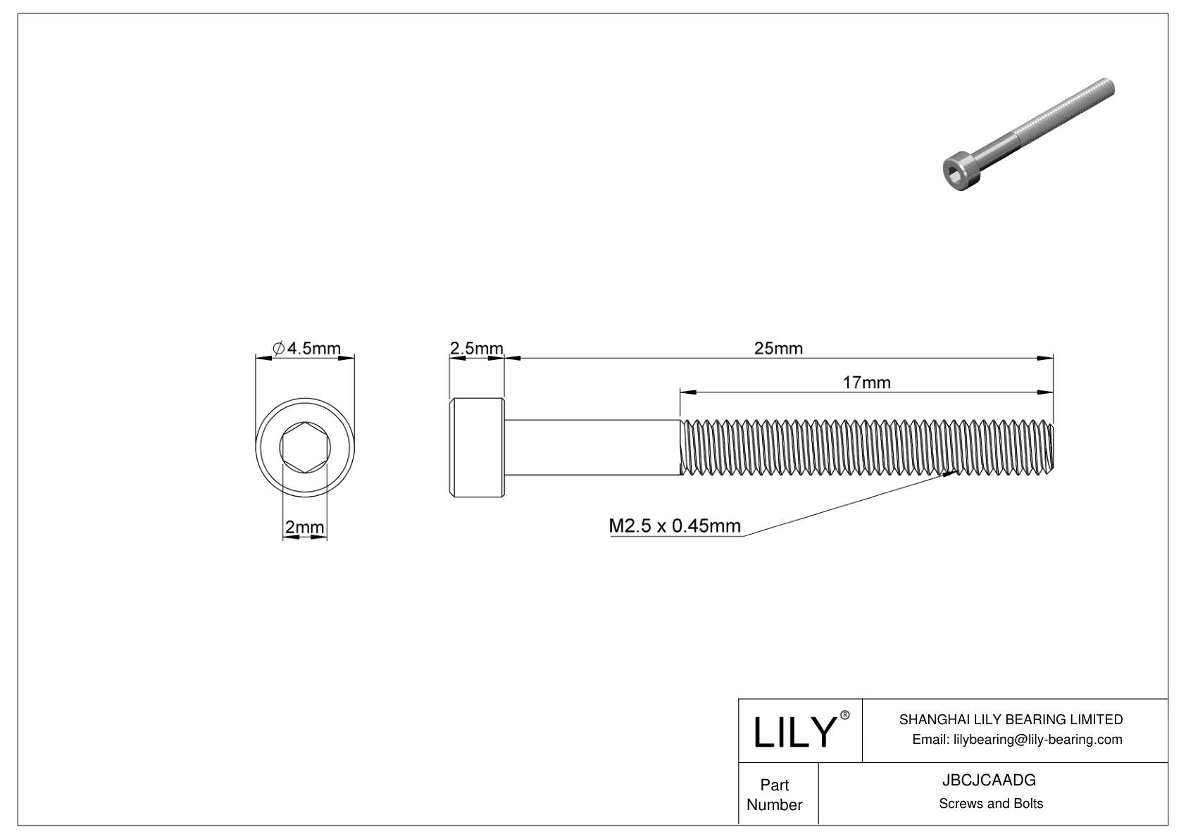 JBCJCAADG Tornillos de cabeza cilíndrica de acero inoxidable 18-8 cad drawing