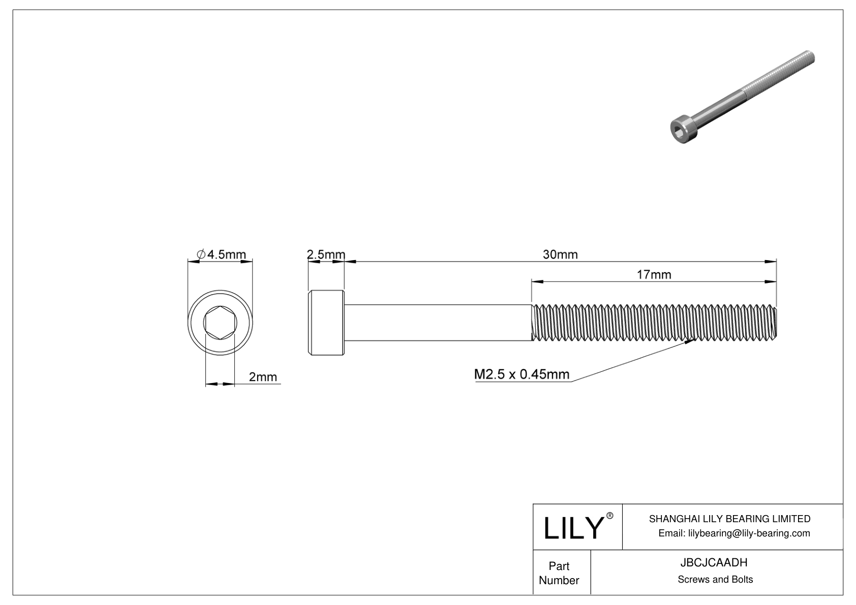 JBCJCAADH 18-8 Stainless Steel Socket Head Screws cad drawing