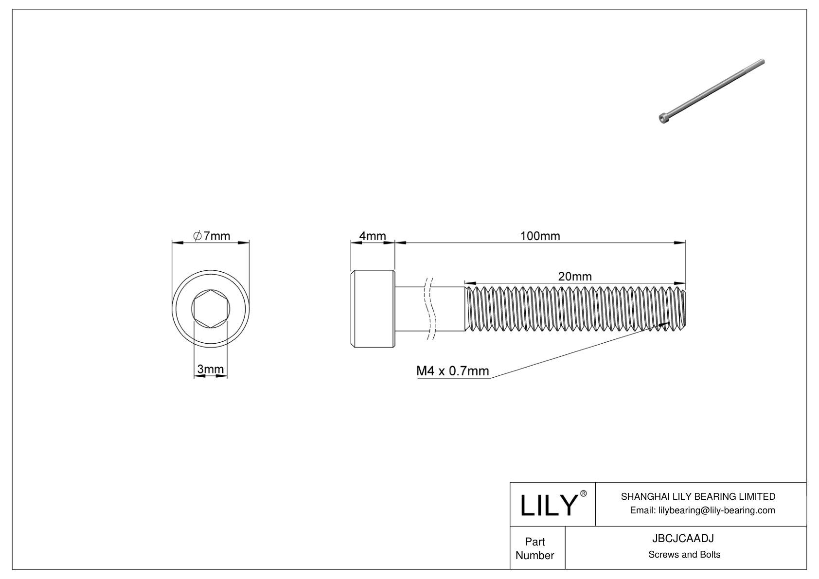 JBCJCAADJ 18-8 Stainless Steel Socket Head Screws cad drawing