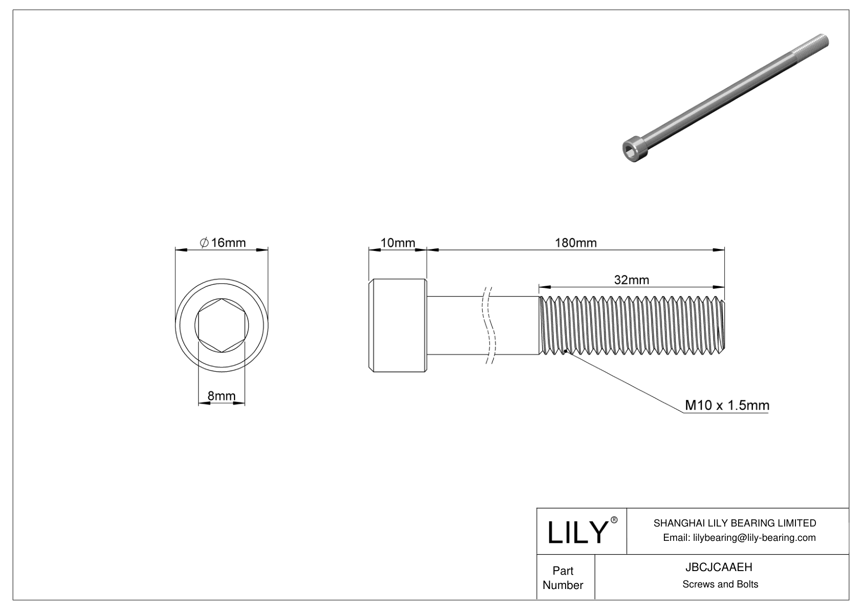 JBCJCAAEH 18-8 Stainless Steel Socket Head Screws cad drawing