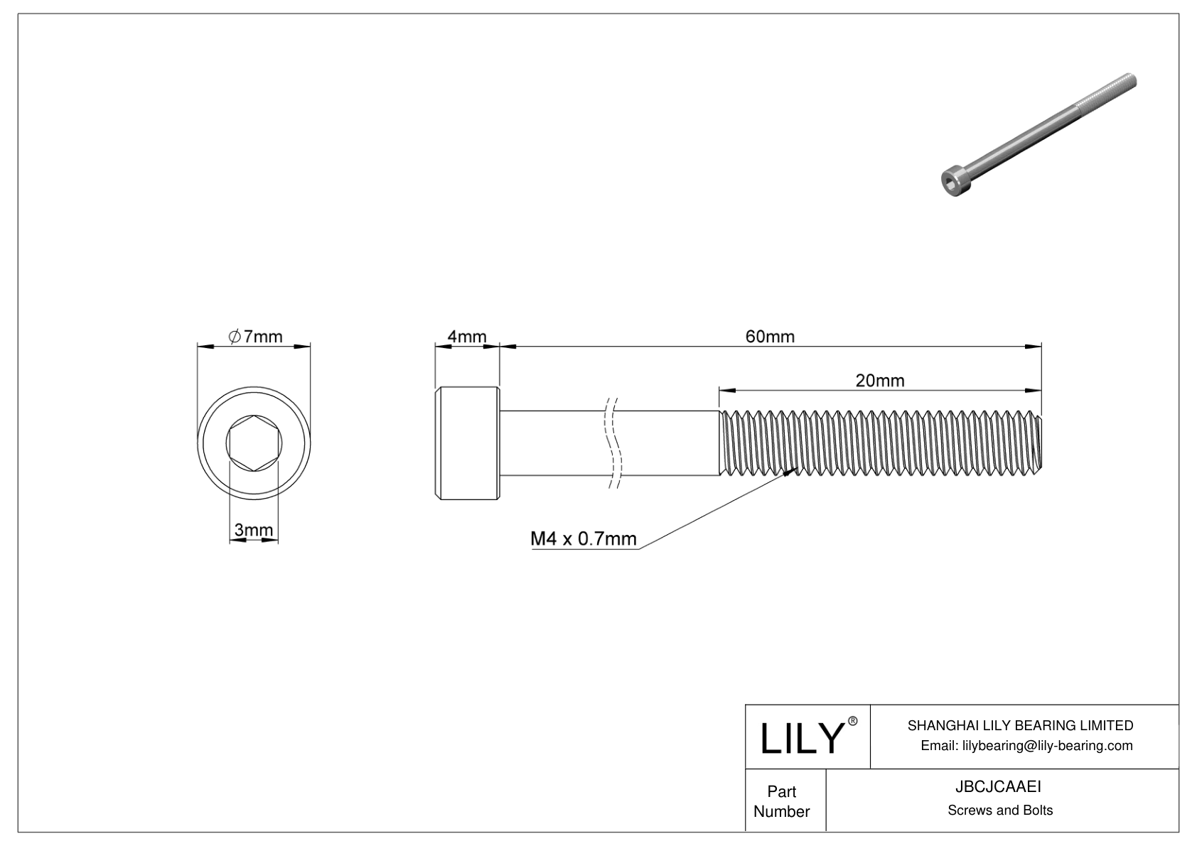 JBCJCAAEI 18-8 Stainless Steel Socket Head Screws cad drawing