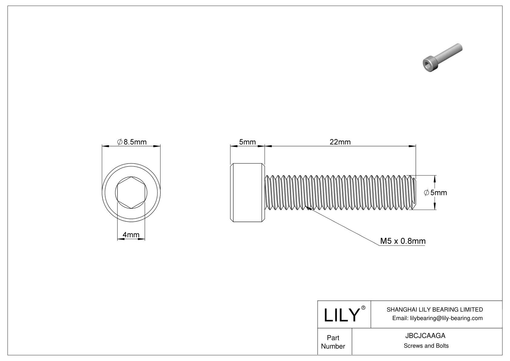 JBCJCAAGA Tornillos de cabeza cilíndrica de acero inoxidable 18-8 cad drawing