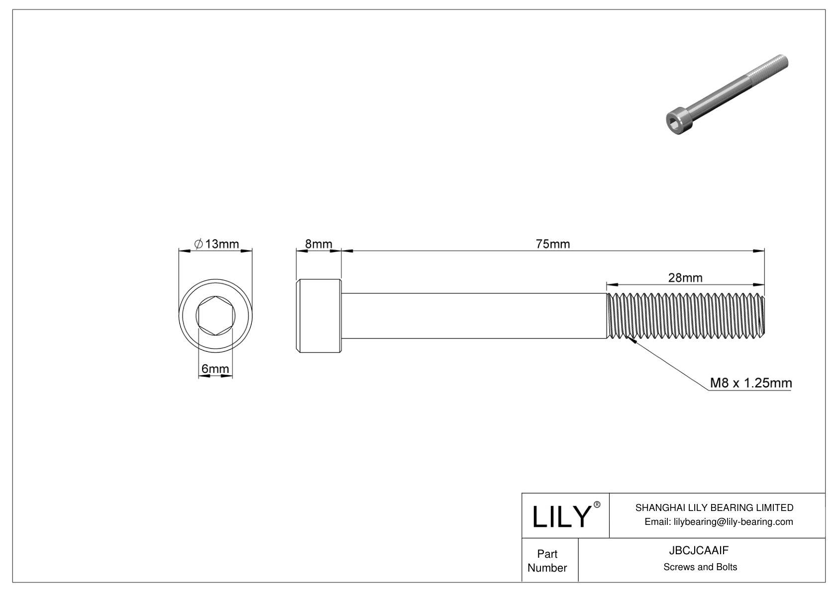 JBCJCAAIF Tornillos de cabeza cilíndrica de acero inoxidable 18-8 cad drawing