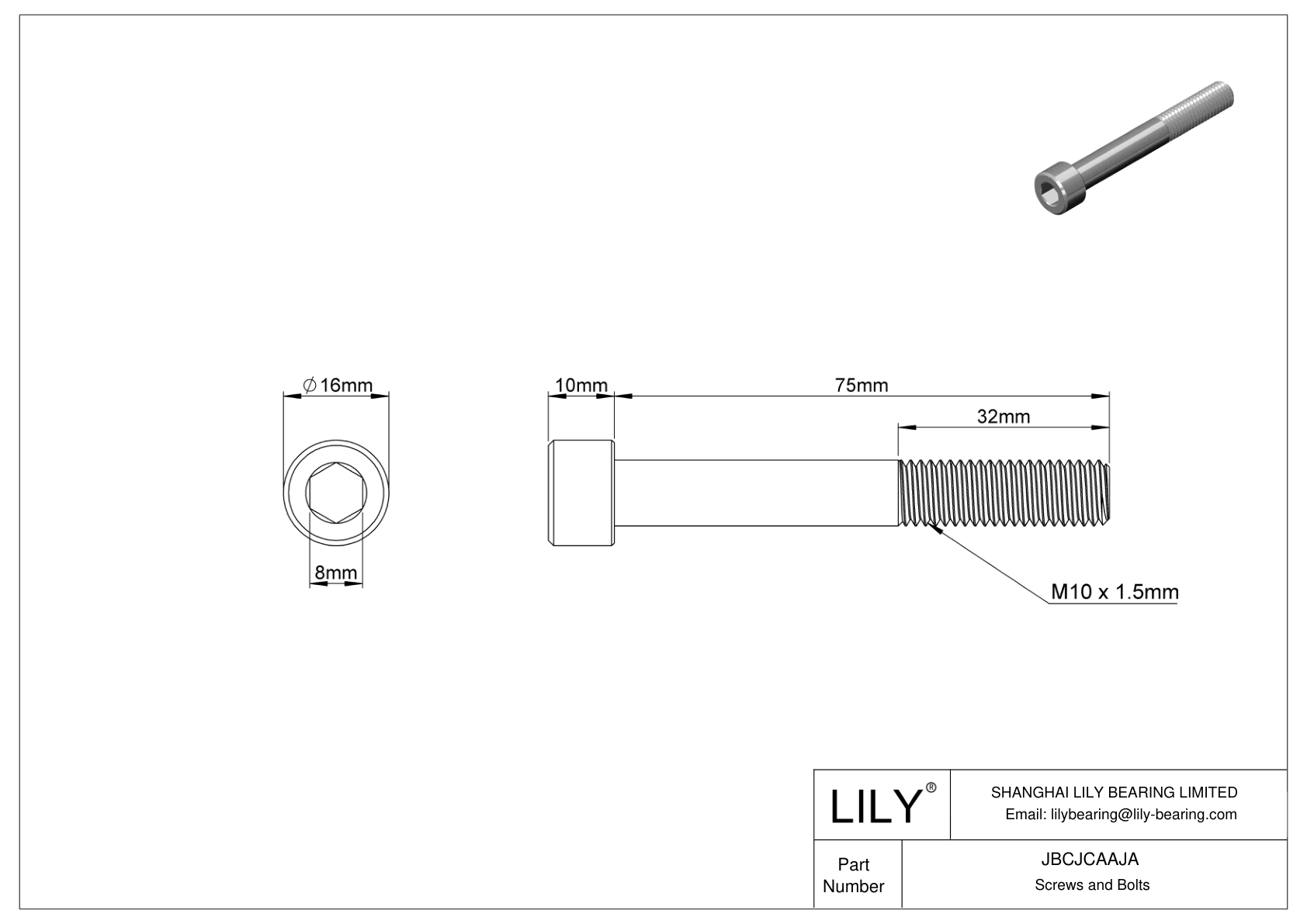 JBCJCAAJA Tornillos de cabeza cilíndrica de acero inoxidable 18-8 cad drawing