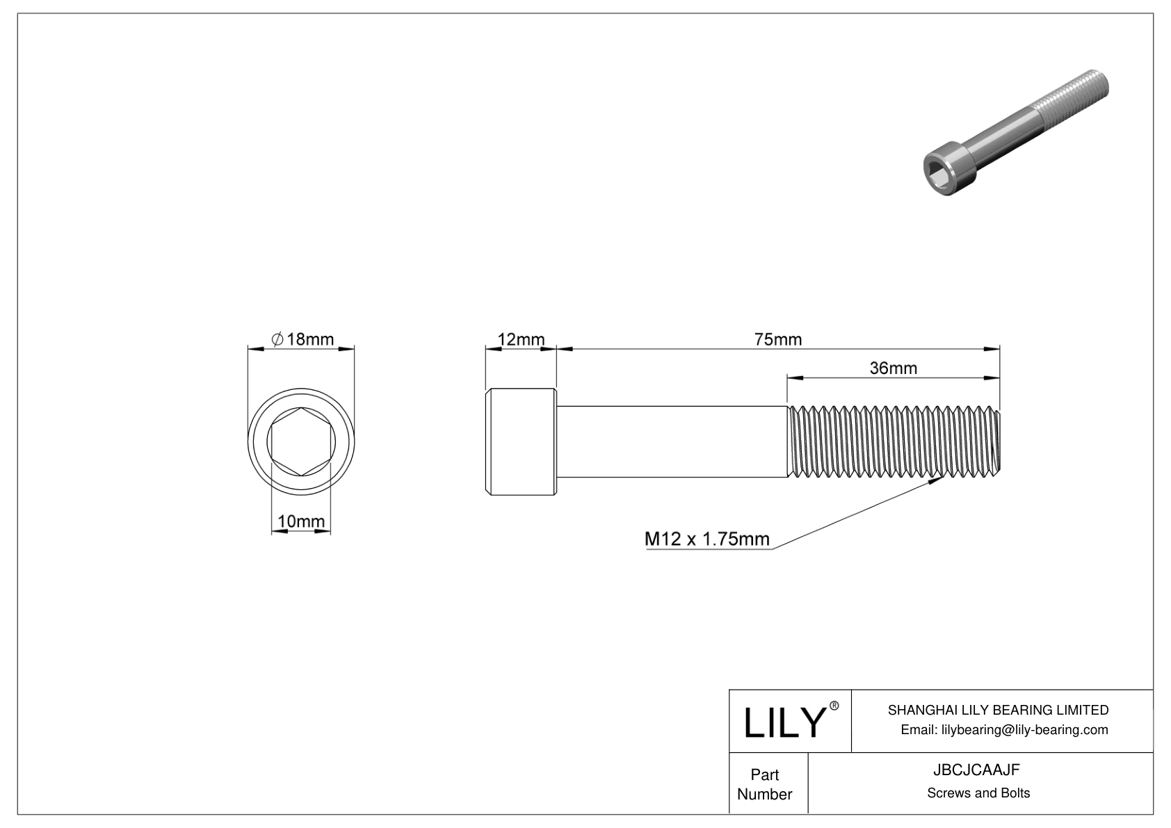 JBCJCAAJF 18-8 Stainless Steel Socket Head Screws cad drawing