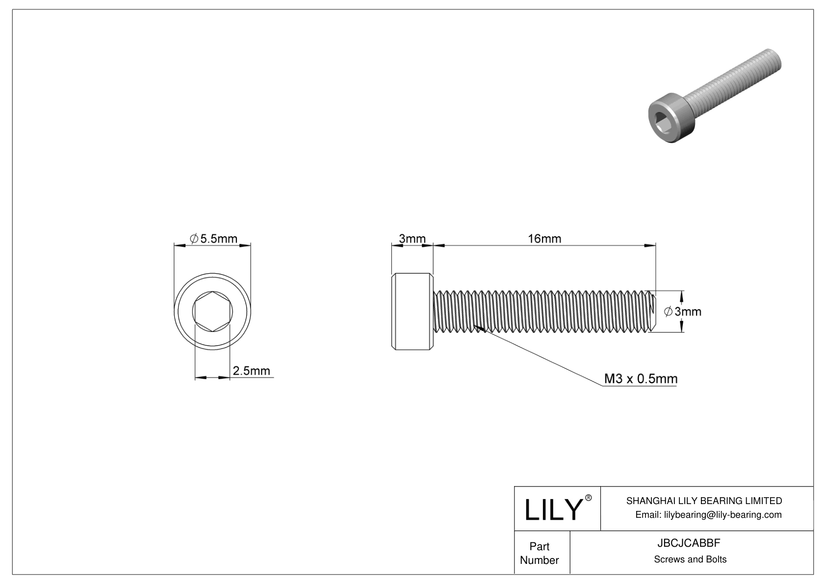 JBCJCABBF 18-8 Stainless Steel Socket Head Screws cad drawing