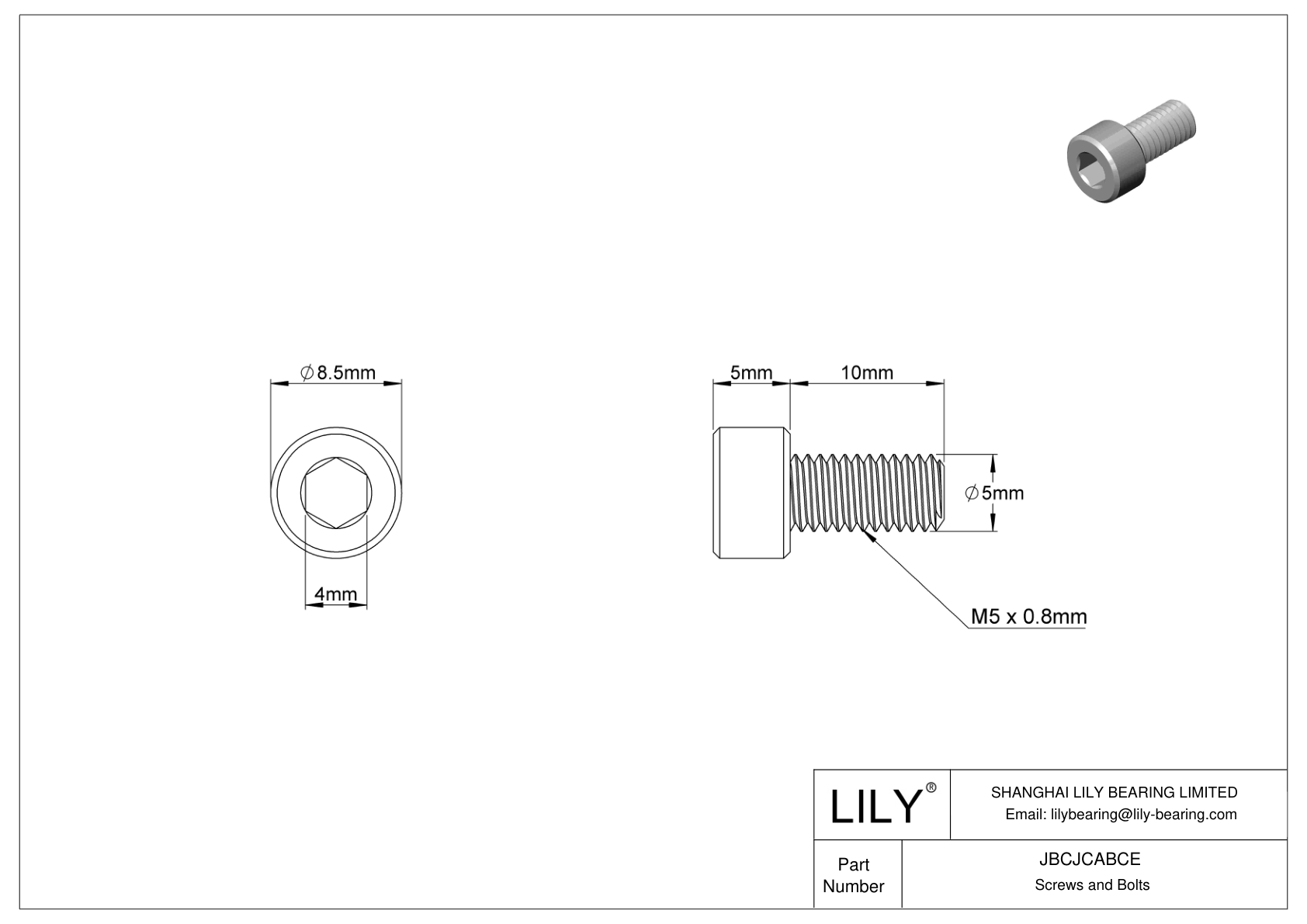 JBCJCABCE 18-8 Stainless Steel Socket Head Screws cad drawing