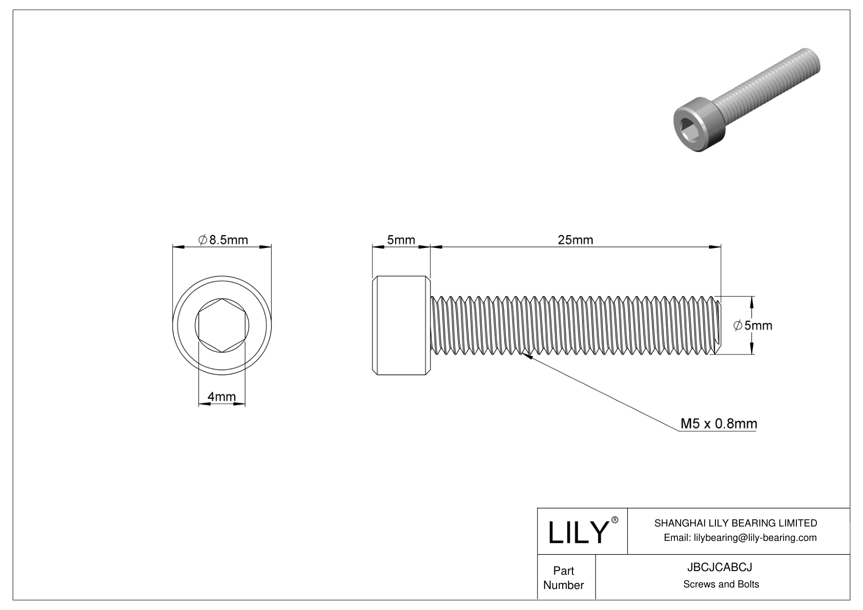 91292A129 | 18-8 Stainless Steel Socket Head Screws | LILY Bearing