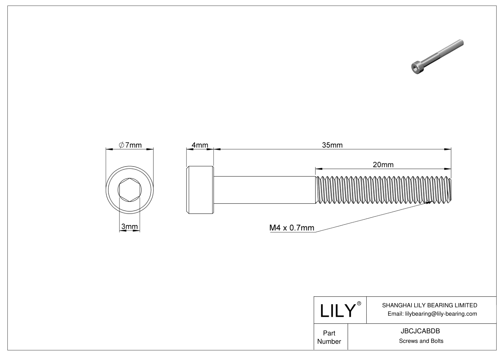 JBCJCABDB 18-8 Stainless Steel Socket Head Screws cad drawing