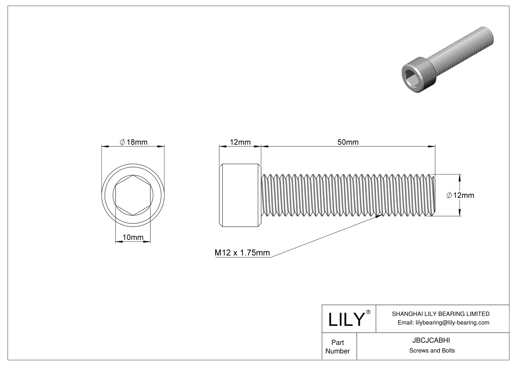 JBCJCABHI Tornillos de cabeza cilíndrica de acero inoxidable 18-8 cad drawing