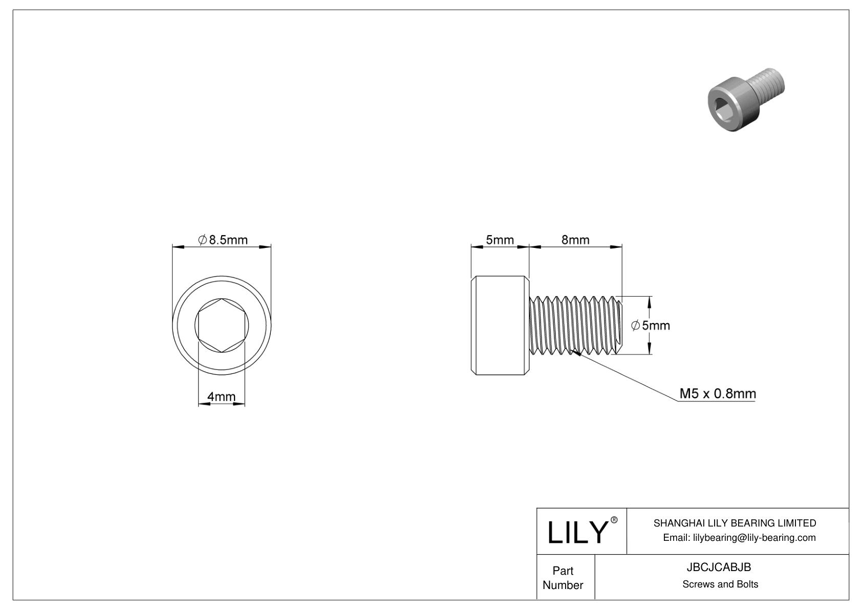 JBCJCABJB Tornillos de cabeza cilíndrica de acero inoxidable 18-8 cad drawing