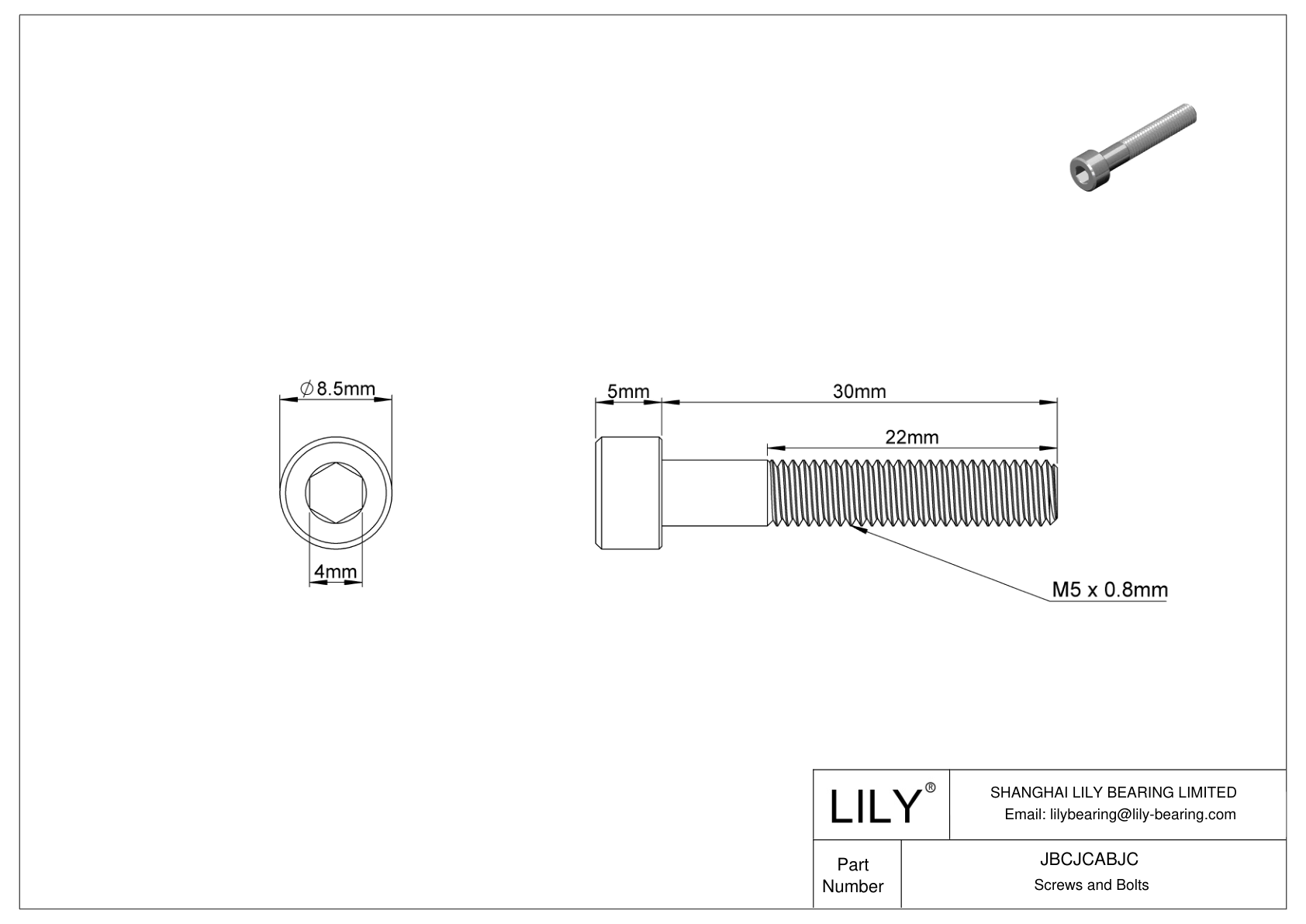 JBCJCABJC 18-8 Stainless Steel Socket Head Screws cad drawing