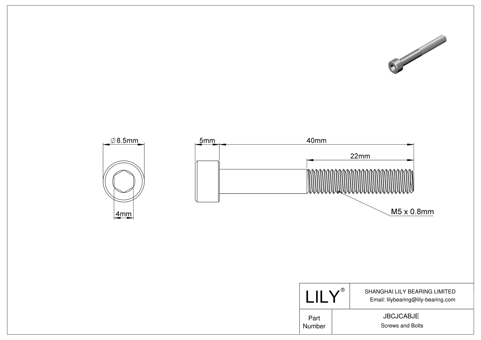 JBCJCABJE 18-8 Stainless Steel Socket Head Screws cad drawing