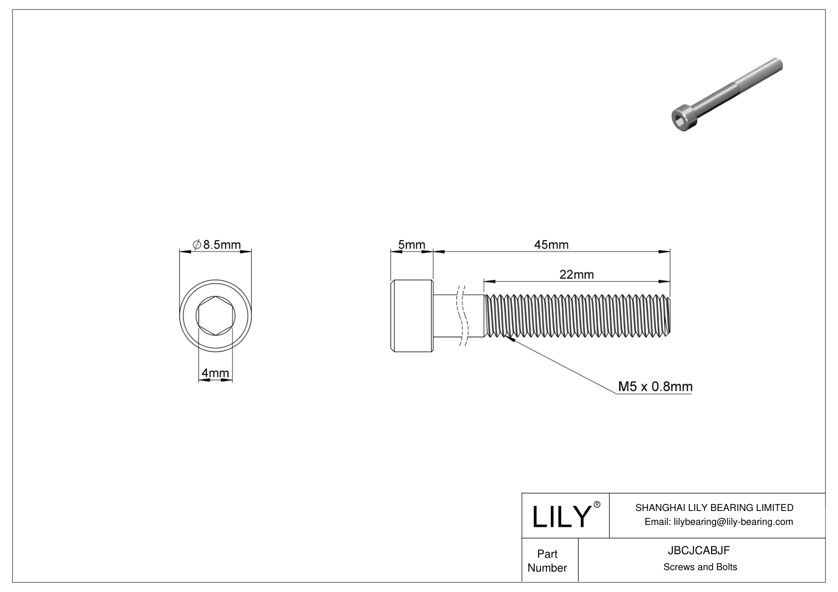 JBCJCABJF 18-8 Stainless Steel Socket Head Screws cad drawing