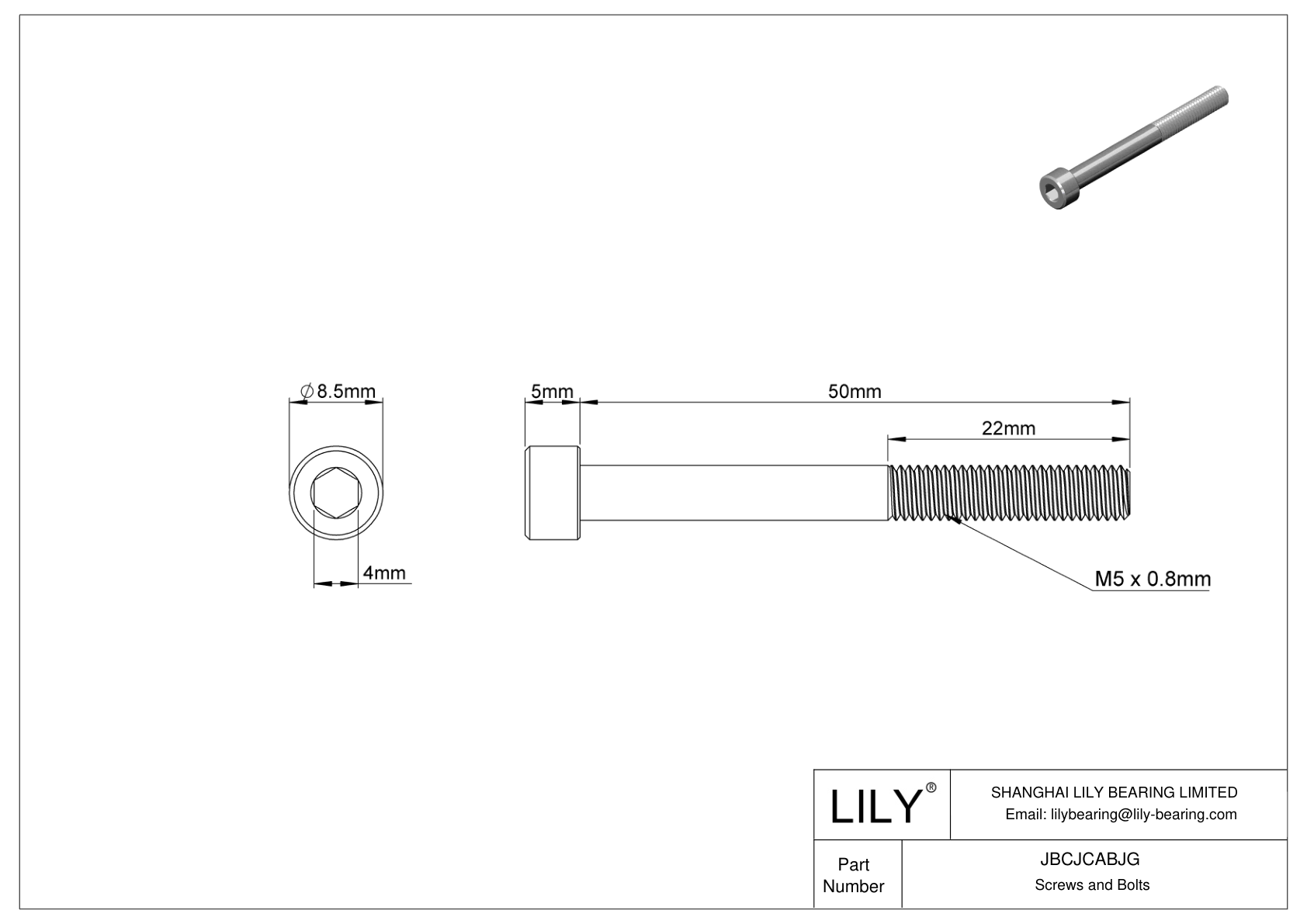 JBCJCABJG 18-8 Stainless Steel Socket Head Screws cad drawing