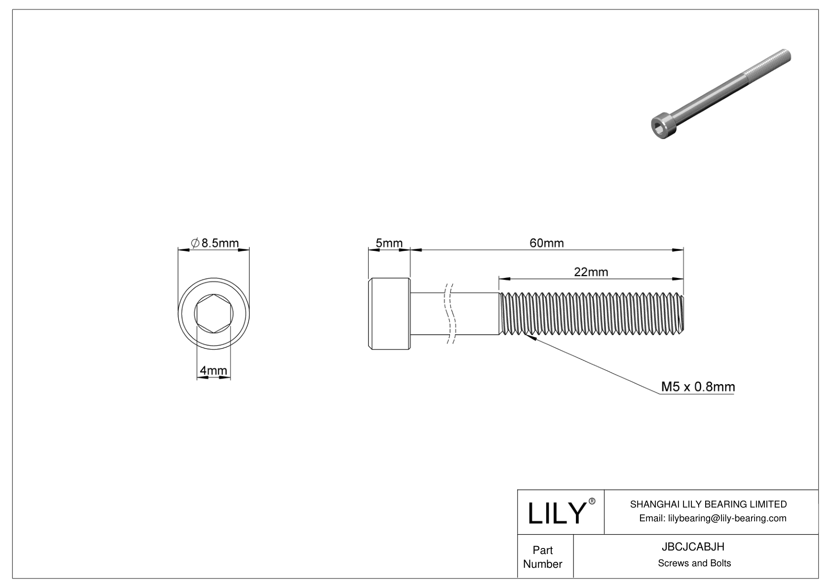 JBCJCABJH 18-8 Stainless Steel Socket Head Screws cad drawing