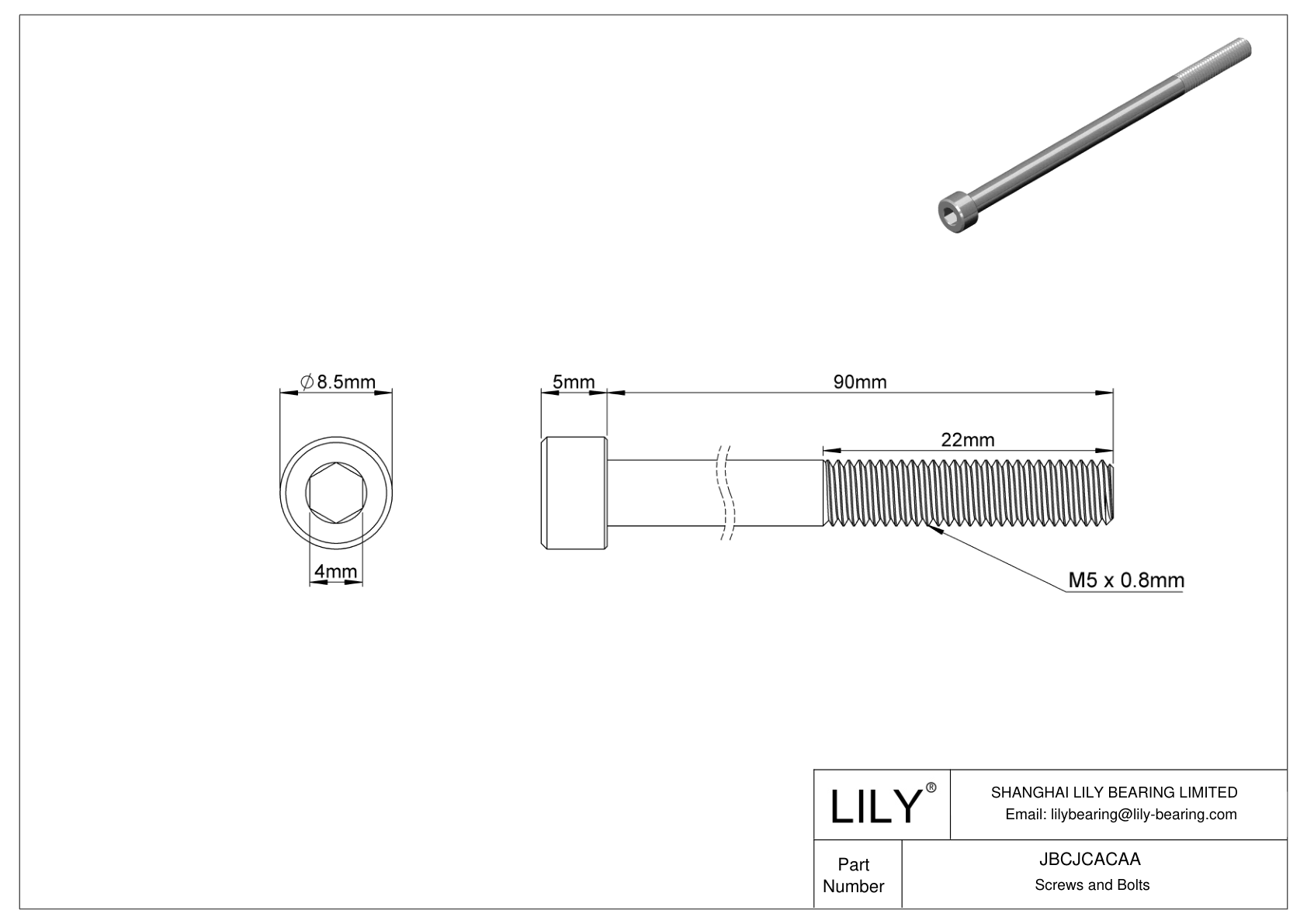 JBCJCACAA Tornillos de cabeza cilíndrica de acero inoxidable 18-8 cad drawing